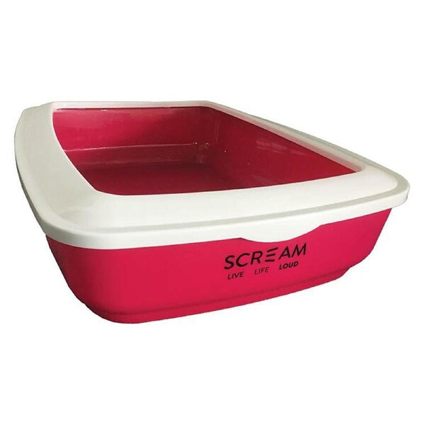 Scream Rectangle Cat Litter Tray Removable Rim Loud Pink