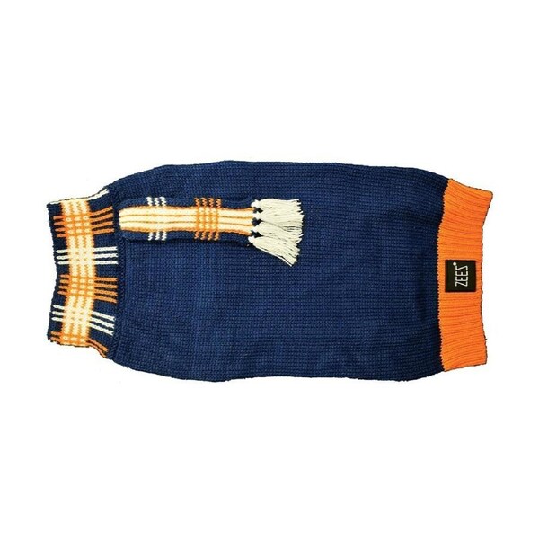 Zeez Knitted Dog Sweater w/ Scarf Navy Large 39cm