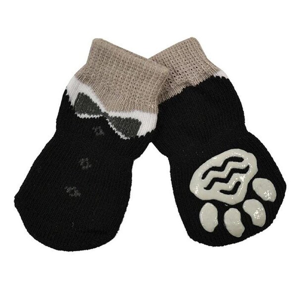 Zeez Non-Slip Sole Knitted Dog Socks Black Tuxedo XL Set of 4