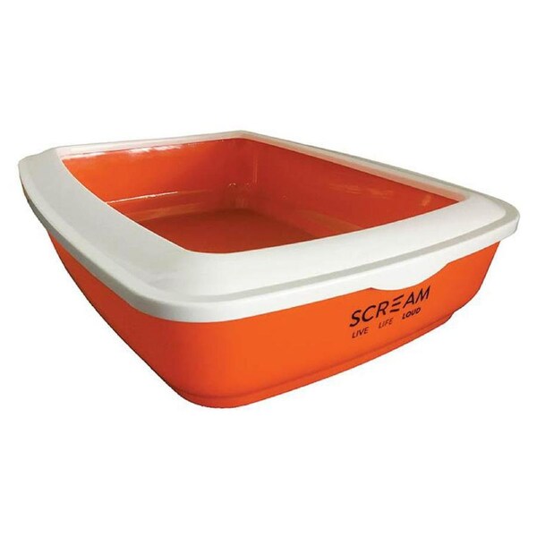 Scream Rectangle Cat Litter Tray Removable Rim Loud Orange