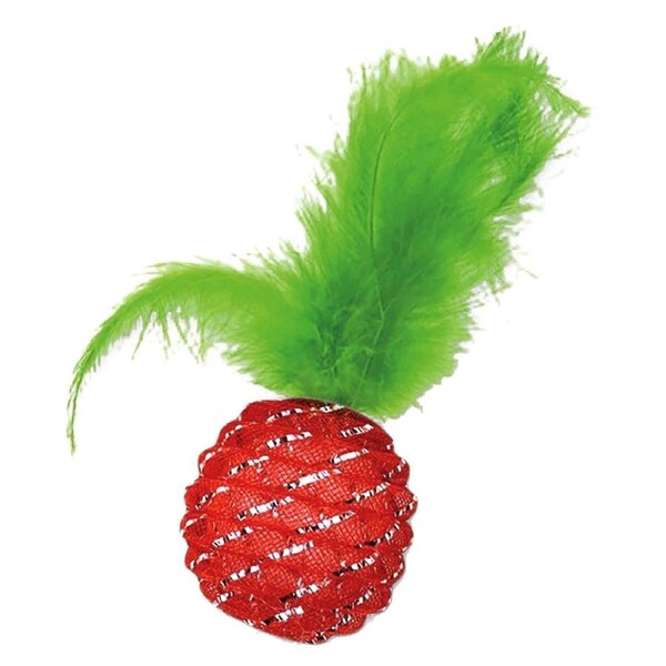 Kitty Play Christmas Ball with Feather Interactive Pet Cat Toy 5cm