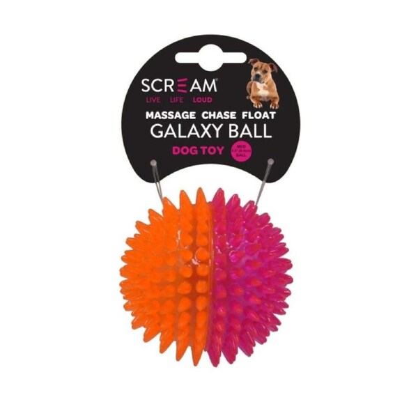 Scream Galaxy Ball Interactive Dog Toy Medium Loud Pink/Orange