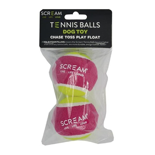 Scream Tennis Ball Dog Toy Loud Green & Pink 2 Pack