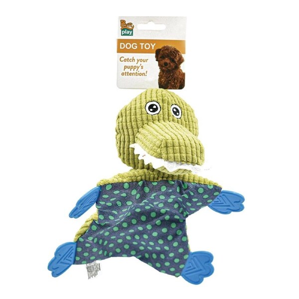 PuppyPlay Crinkle Teether Crocodile Dog Toy for Puppy & Small Dogs 21cm