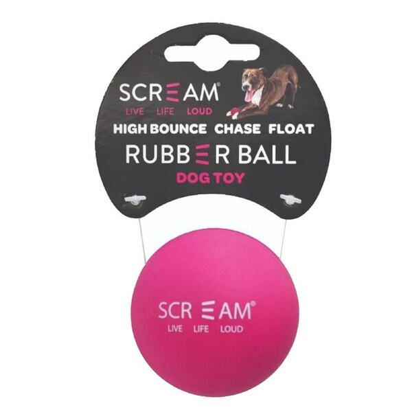 Scream Rubber Ball High Bounce Dog Toy Loud Pink 6cm