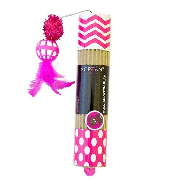 Scream Cardboard Roller Scratch Play Cat Toy Loud Pink 24cm