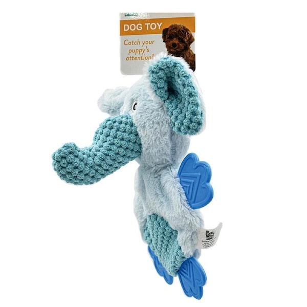 PuppyPlay Crinkle Teether Blue Elephant Dog Toy for Puppy & Small Dogs 20cm