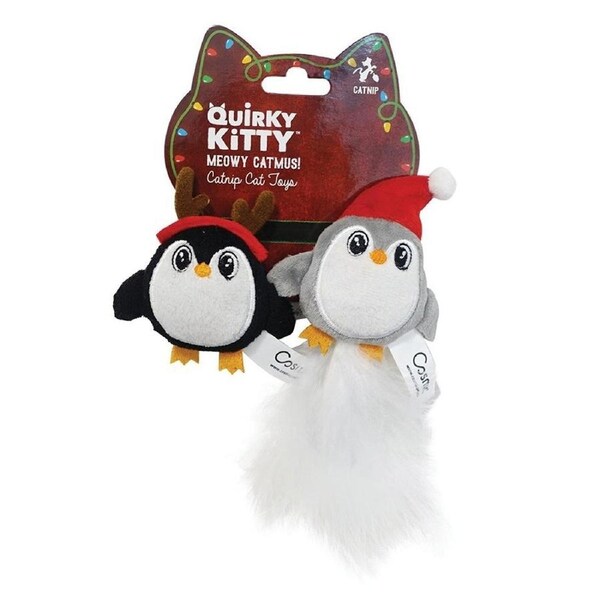 Quirky Kitty Holiday Pouncy Penguins Catnip Pet Cat Toy 2 Pack