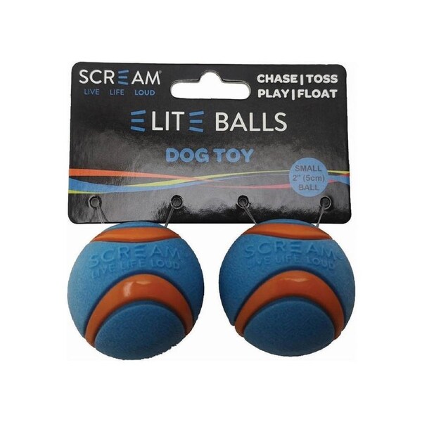 Scream Elite Balls Interactive Dog Toy Loud Blue & Orange Small 5cm 2 Pack