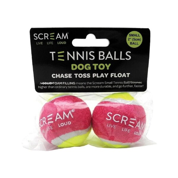 Scream Tennis Ball Dog Toy Loud Green & Pink Small 5cm 2 Pack