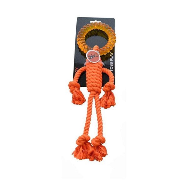 Scream Rope Man w/ TPR Head Interactive Play Dog Toy Loud Orange 30cm