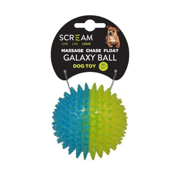 Scream Galaxy Ball Interactive Dog Toy Medium Loud Green/Blue