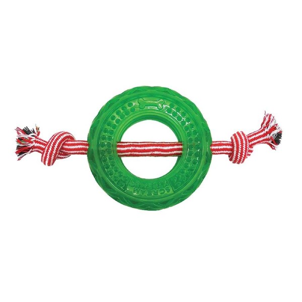 Scream Xtreme Christmas Treat Tyre w/ Rope Dog Chew Toy Green XL