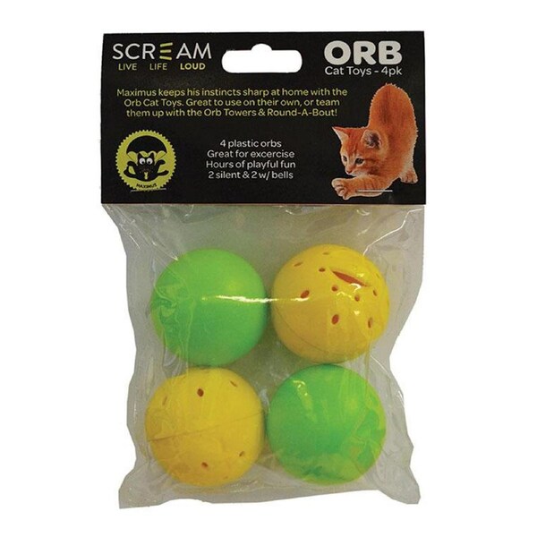 Scream Orb Cat Toys 2 Silent & 2 w/ Bells 4cm 4 Pack