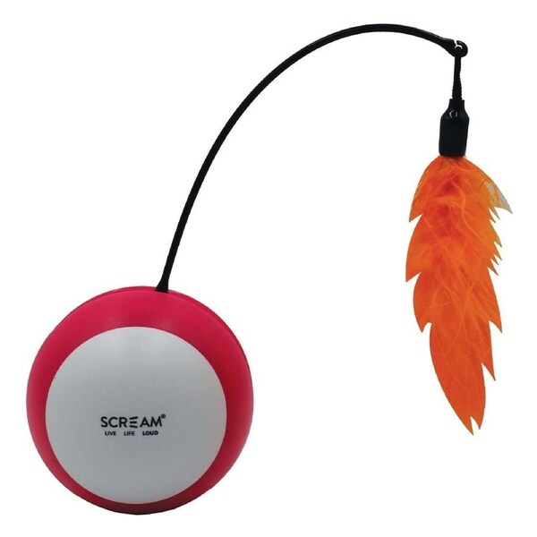 Scream Roll-O Tumbling Ball Battery-Operated Cat Toy Loud Pink & Orange 21cm