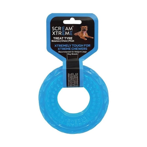Scream Xtreme Treat Tyre Dog Chew Toy Loud Blue Medium/Large