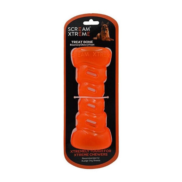 Scream Xtreme Treat Bone Treat Dispensing Dog Toy Loud Orange XL 20cm