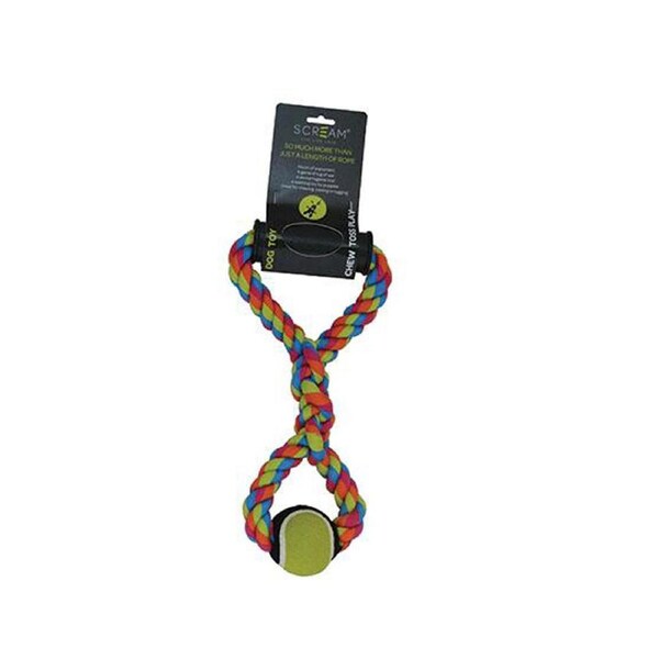 Scream Hand Tug Rope w/ Tennis Ball Interactive Play Dog Toy 35cm
