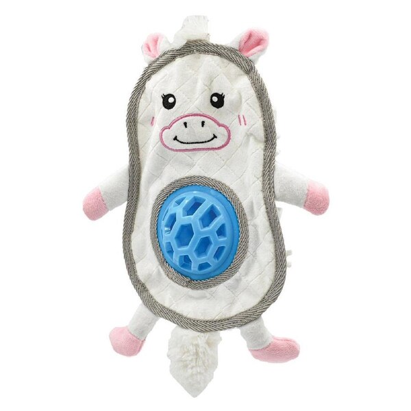 PuppyPlay Flatty Crinkle Treat Belly Unicorn Puppy Squeaker Toy