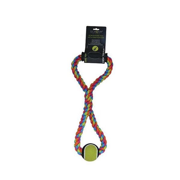 Scream Hand Tug Rope w/ Tennis Ball Interactive Play Dog Toy 50cm