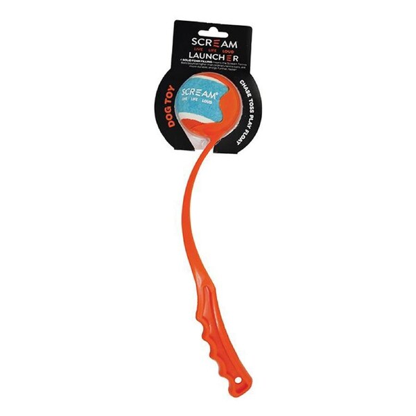 Scream Ball Launcher Throw & Fetch Dog Toy Loud Orange 38cm
