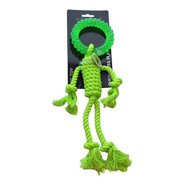 Scream Rope Man w/ TPR Head Interactive Play Dog Toy Loud Green 30cm