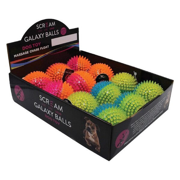 Scream Galaxy Ball Interactive Pet Dog Toy Counter Display Medium 12 Pack