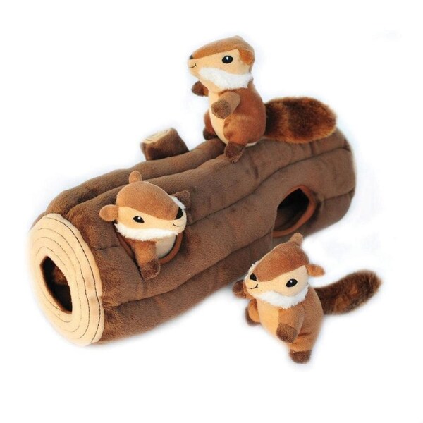 Zippy Paws Zippy Burrow Log w/ 3 Chipmunks Dog Toy