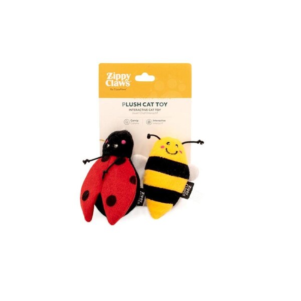 ZippyClaws Ladybug & Bee Interactive Play Plush Pet Cat Toy 2 Pack