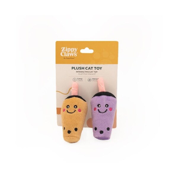 ZippyClaws Nomnomz Milk Tea & Taro Interactive Play Plush Pet Cat Toy
