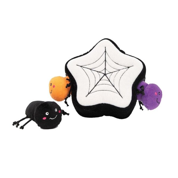 Zippy Paws Halloween Burrow Spider Web Interactive Pet Dog Squeaker Toy