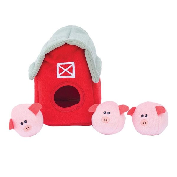 Zippy Paws Zippy Burrow Pig Barn Interactive Pet Dog Squeaker Toy