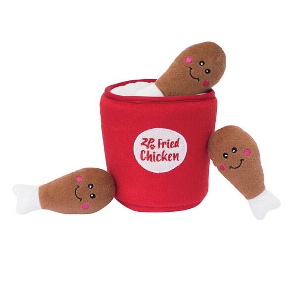 Zippy Paws Zippy Burrow Bucket of Chicken Interactive Pet Dog Squeaker Toy