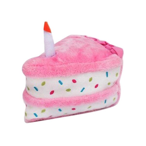 Zippy Paws Birthday Cake Plush Dog Squeaker Toy Pink 17.5 x 15cm