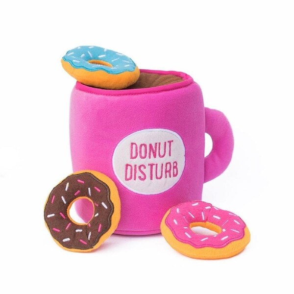 Zippy Paws Zippy Burrow Coffee & Donutz Plush Dog Squeaker Toy 15 x 20cm
