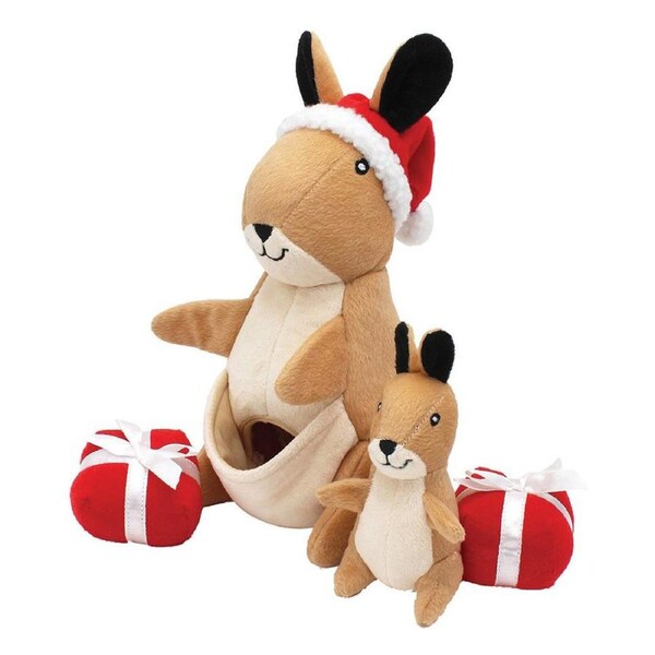 Zippy Paws Holiday Zippy Burrow Festive Kangaroo Pouch Interactive Dog Toy
