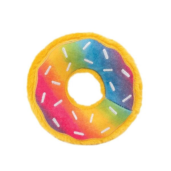 Zippy Paws Donutz Rainbow Interactive Plush Pet Dog Squeaker Toy