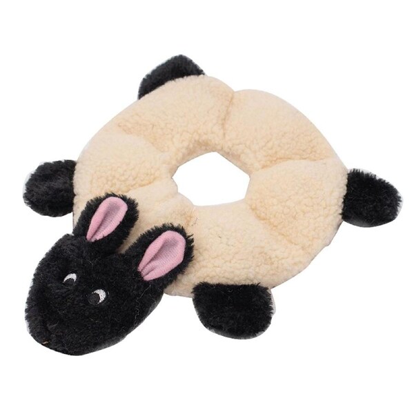 Zippy Paws Loopy Sheep Ring Shaped No Stuffing Plush Pet Dog Squeaker Toy