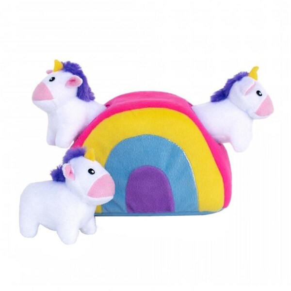 Zippy Paws Unicorn Rainbow Burrow Plush Dog Squeaker Toy 19 x 13cm