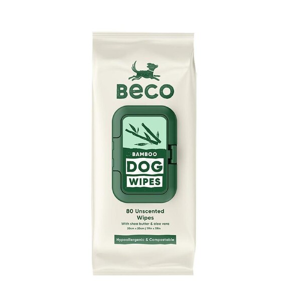 Beco Bamboo Hypoallergenic & Compostable Dog Wipes Unscented 80 Pack