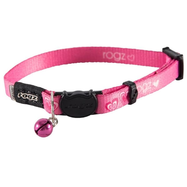 Rogz Kiddycat Safeloc Polyester Cat Collar Pink Hearts 8mm