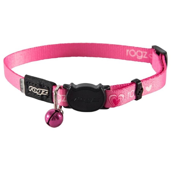 Rogz Kiddycat Safeloc Polyester Cat Collar Pink Hearts 11mm