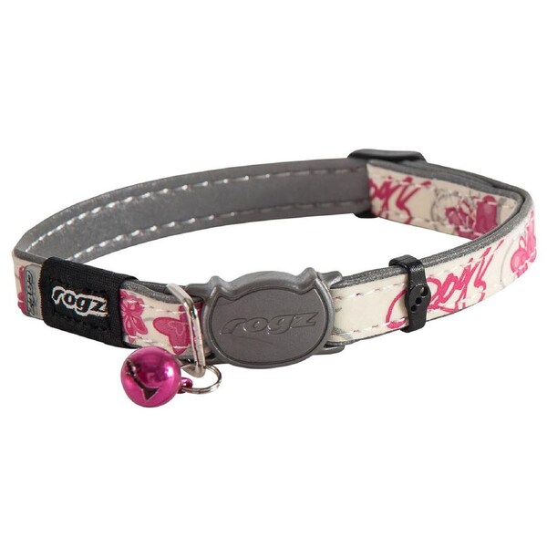 Rogz Glowcat Safeloc Polyester Cat Collar Pink Butterfly 11mm