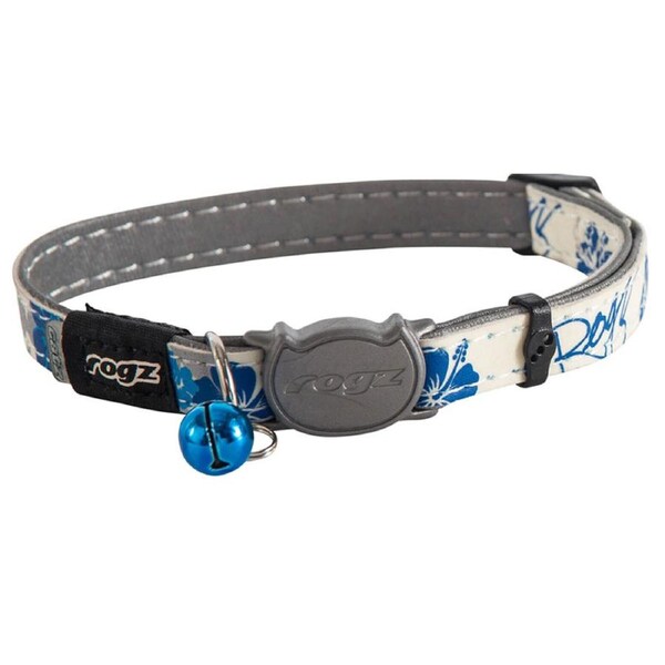 Rogz Glowcat Safeloc Polyester Cat Collar Blue Floral 11mm