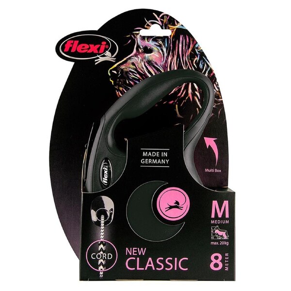 Flexi Classic Retractable Cord Dog Lead Black Medium 8m