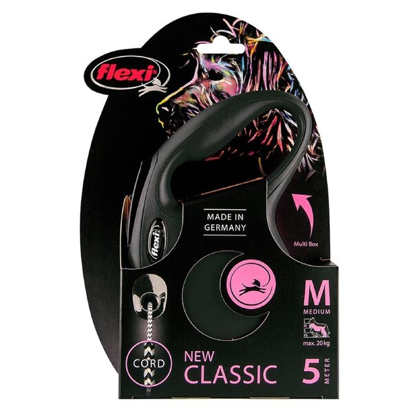 Flexi Classic Retractable Cord Dog Lead Black Medium 5m