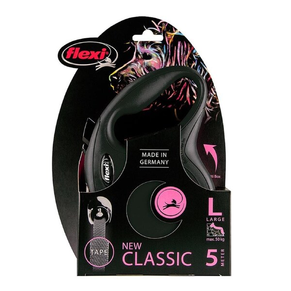 Flexi Classic Retractable Tape Dog Lead Black Large 5m