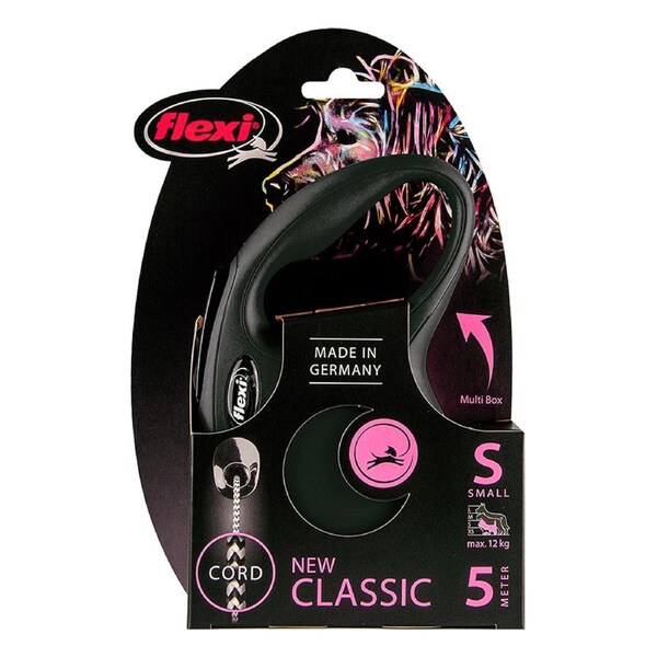 Flexi Classic Retractable Cord Dog Lead Black Small 5m