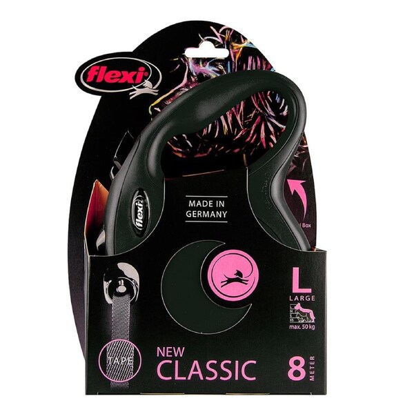 Flexi Classic Retractable Tape Dog Lead Black Large 8m