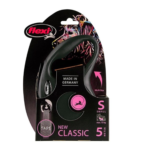 Flexi Classic Retractable Tape Dog Lead Black Small 5m